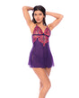 Floral Embroidered Mesh Babydoll w/Thong 2 pc Set - Orchid L/XL by Mapale