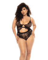 Floral Lace & Mesh Underwire Teddy w/Keyhole Details Black 1X/2X by Mapale