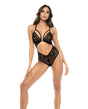 Lace & Mesh Teddy w/Front Clasp & Lace Up Back Black L/XL by Mapale