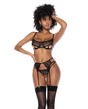 Lace Underwire Bra w/Crotchless Thong and Garter 3 pc Set - Black L/XL by Mapale