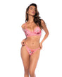 Lace Trimmed Floral Printed Mesh Bralette w/Thong 2 pc Set - Pink S/M by Mapale