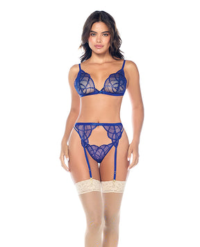 Lace Bralette w/G-String & Garter 3 pc Set - Sapphire Blue S/M by Mapale