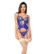 Lace & Mesh Underwire Bustier w/Lace up Back & G-String 2 pc Set - Sapphire Blue S/M by Mapale