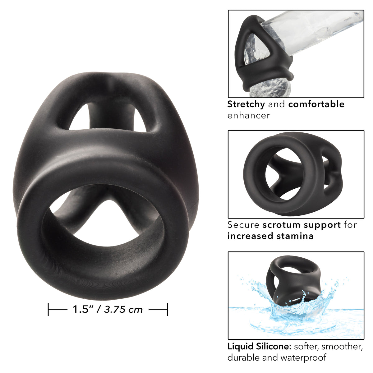 Alpha Liquid Silicone Dual Cage and Ring - Black Ring - Black