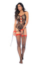 Mapale Floral Fishnet Bodysuit, One Size, Black/Red - GE-1133BROS