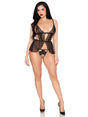 Leg Avenue 2-Piece Scalloped Lace Mesh Babydoll with Crotchless Panty, M - Black - LA-81677BLKM
