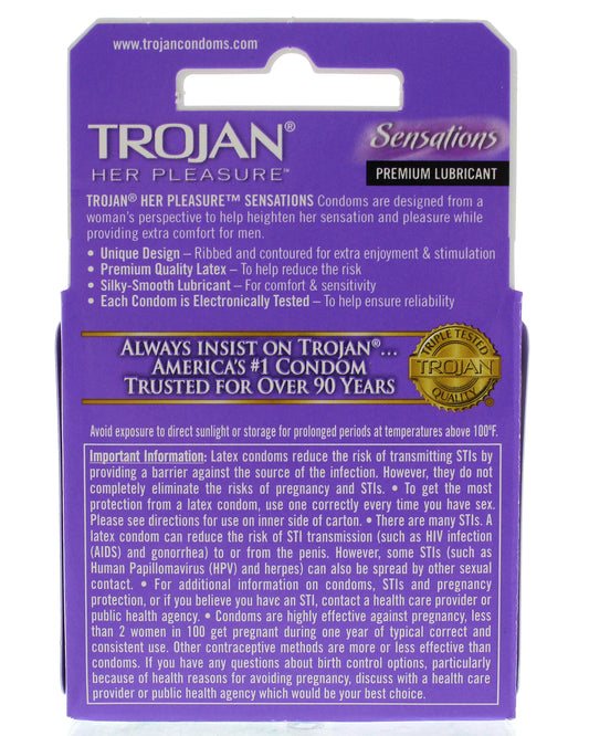 Paradise Marketing Trojan Her Pleasure Ribbed Lubricated Condoms, 3 Pack - TJ97320