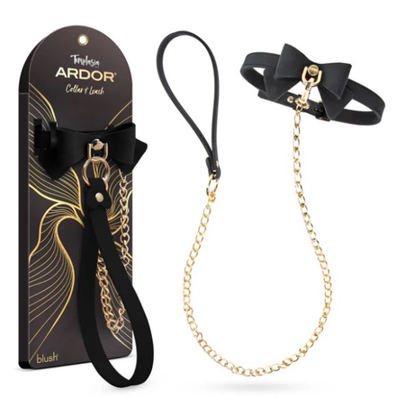 Blush Temptasia Ardor Collar and Leash — Black with Bow - BL-55545