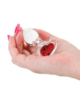 Crystal Desires Small Glass Heart Butt Plug — Red