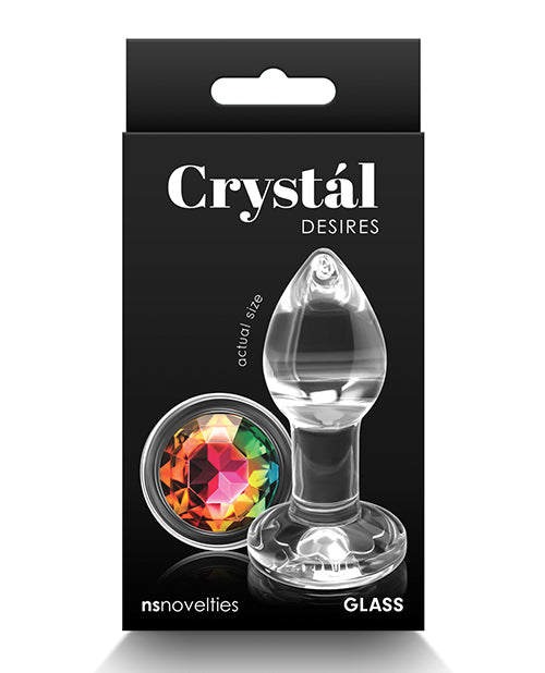 Crystal Desires Glass Round Gem Butt Plug Small - Rainbow by Crystal