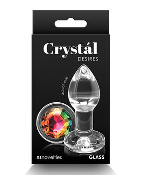 Crystal Desires Glass Round Gem Butt Plug Small - Rainbow by Crystal