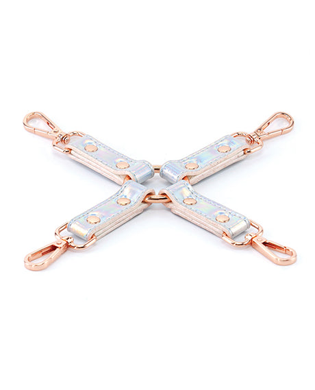 Cosmo Bondage Holographic Rainbow Vinyl Hogtie with Rose Gold Hardware