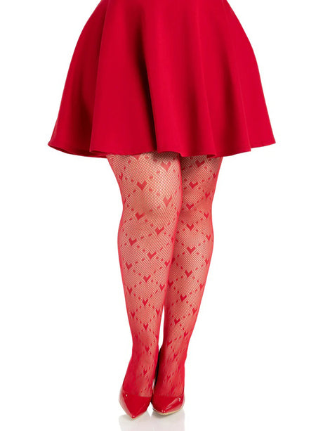 Leg Avenue Heart Net Tights — Plus 1X–2X Red - LA-9704XRD1X2