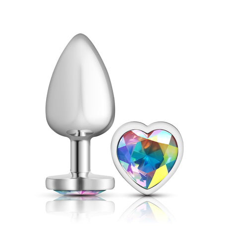 Viben Cheeky Charms Large Silver Metal Anal Plug with Iridescent Heart Gem - VB-CC9128