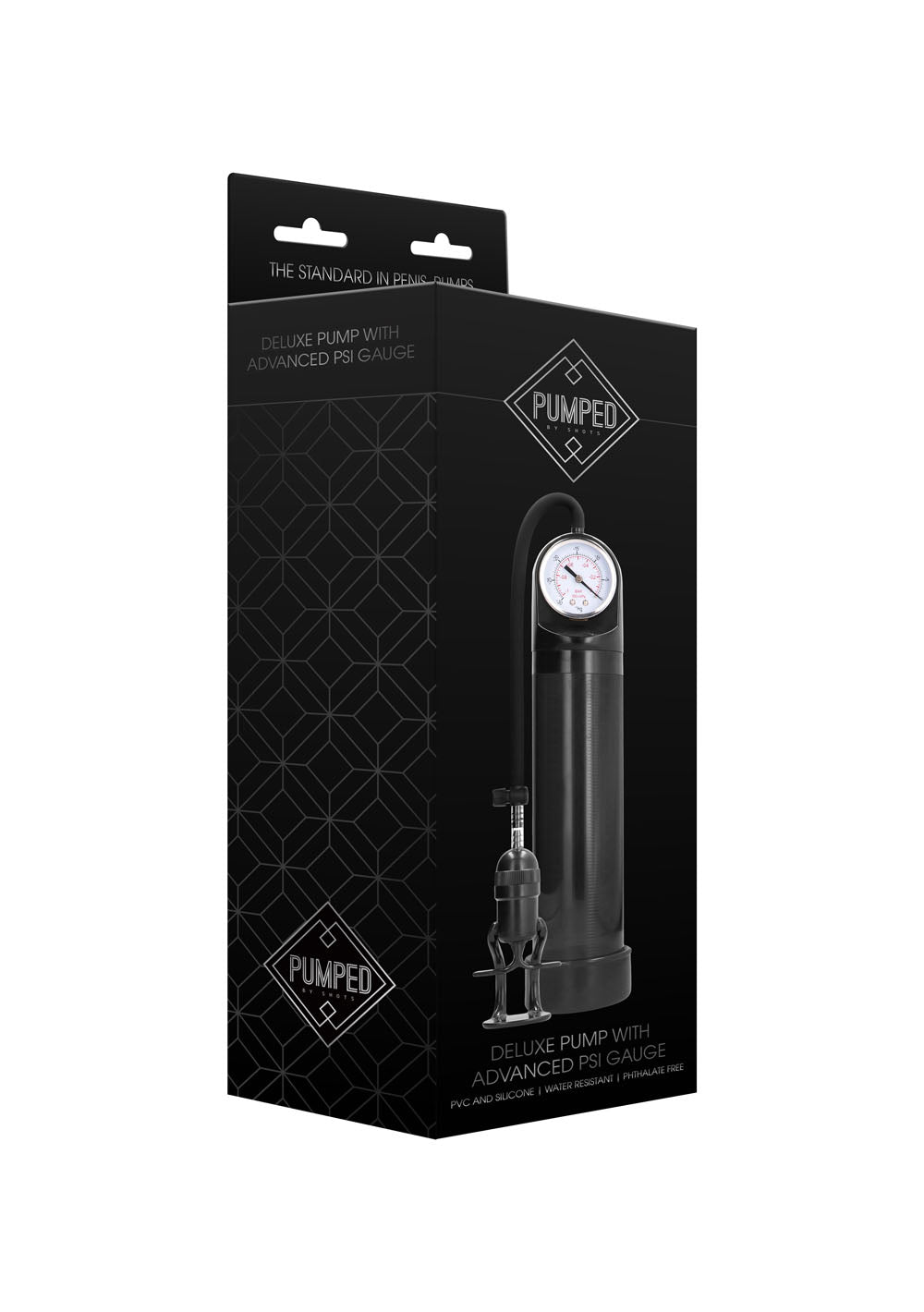 Shots Deluxe Pump with Advanced PSI Gauge — Black, 20cm Cylinder - PMP-PMP007BLK