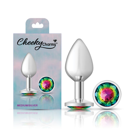 Rainbow Round Gem Silver Metal Plug - Md