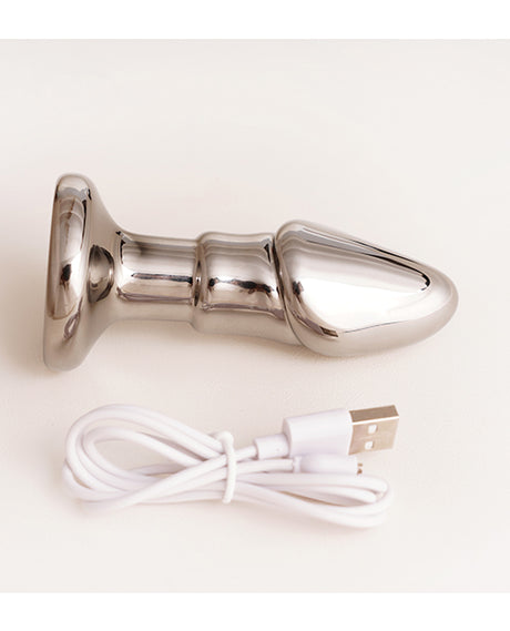 Cristal Black Opal Glass Anal Dildo with Rechargeable Vibe — Gun Metal