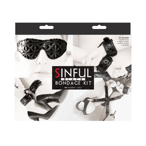 nsnovelties Sinful Bondage Kit — Wrist & Ankle Cuffs, Hogtie and Blindfold (Black) - NSN1219-03