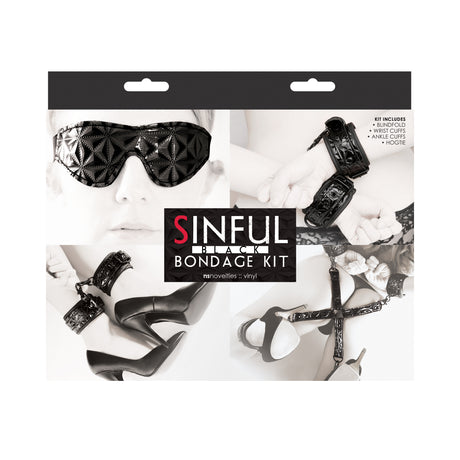 nsnovelties Sinful Bondage Kit — Wrist & Ankle Cuffs, Hogtie and Blindfold (Black) - NSN1219-03