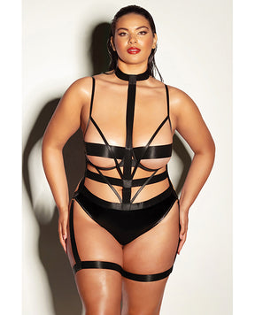 FETISH Lethal Underwire Peek A Boo Vinyl Teddy w/Choker Black 2X by Fetish by Oh la la Cheri