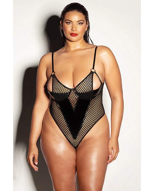 FETISH Frisky Fishnet & Vinyl Shelf Cup Peek A Boo Teddy Black 1X by Fetish by Oh la la Cheri