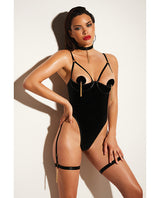FETISH Play Open Shelf Cup Vinyl & Mesh Teddy w/Vinyl Nipple Covers & Chain Tassel Black LG by Fetish by Oh la la Cheri