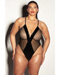 FETISH Finesse Soft Cup Vinyl & Mesh Teddy w/Barbell Black 1X/2X by Fetish by Oh la la Cheri
