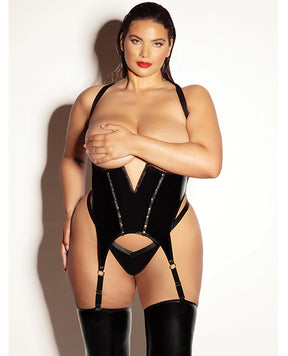 FETISH Open Cup Vinyl V-Wire Merrywidow w/G-String - Black 1X/2X by Fetish by Oh la la Cheri