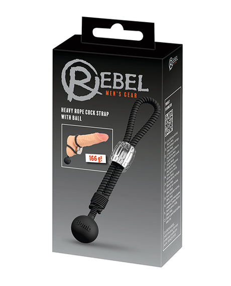 Rebel Heavy Rope Cock Lasso w/Ball - Black by Rebel