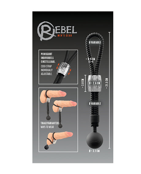 Rebel Heavy Rope Cock Lasso w/Ball - Black by Rebel