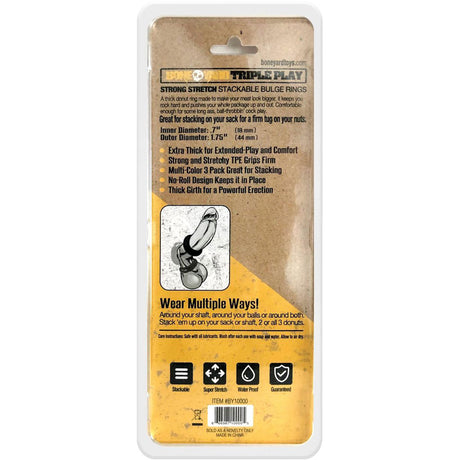 Rascal Triple Play Cock Ring — 3-Pack (Black, Clear, Smoke) - BY-10000