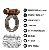 Blush Stay Hard Vibrating Cock Ring Set with Textured Sleeve - BL-77919