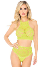 2 Pc Crop Top & Panty - Neon Yellow - S/m by Leg Avenue
