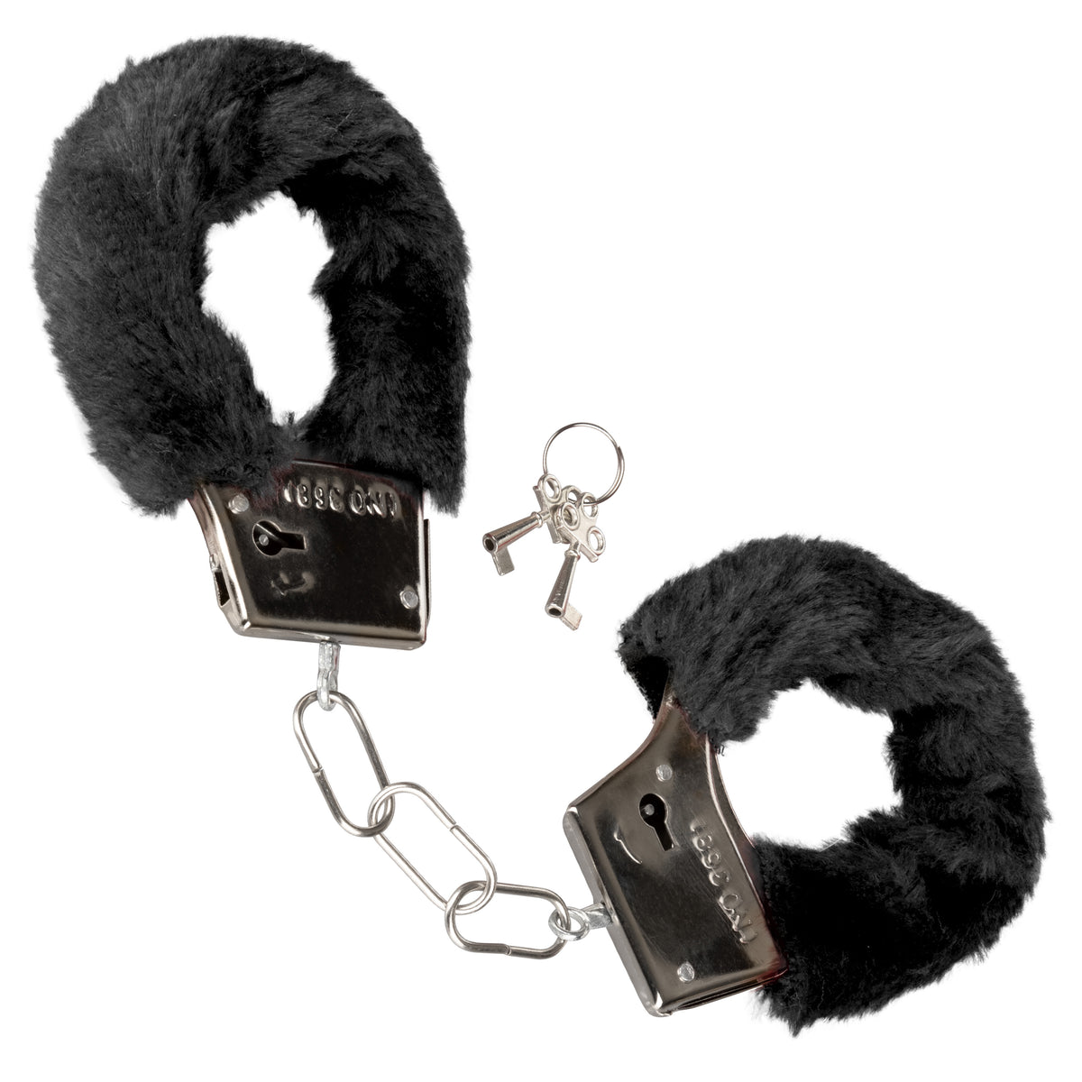 CalExotics Playful Furry Cuffs — Black Faux Fur Handcuffs - SE2651303