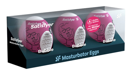 Satisfyer Bubble Masturbator Eggs — 3‑Pack Violet, Hydroactive TPE - SAT-9043453