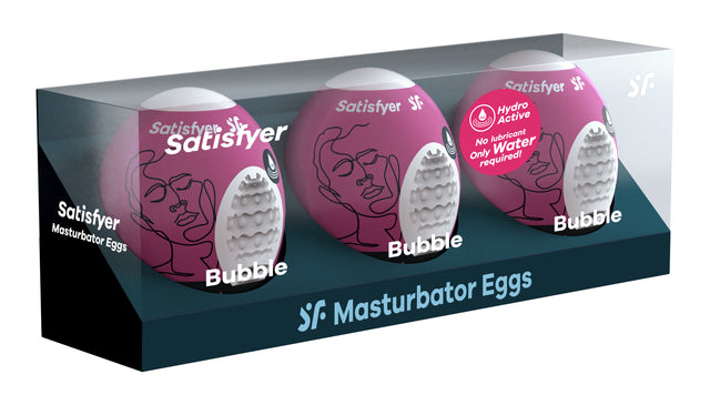 Satisfyer Bubble Masturbator Eggs — 3‑Pack Violet, Hydroactive TPE - SAT-9043453