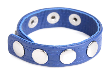XR Brands Cock Gear Leather Speed Snap Cock Ring — Blue - STR-AG845-BLU