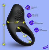 XR Brands Vibrating Silicone Cock Ring — Black, USB Rechargeable - BNG-AH884