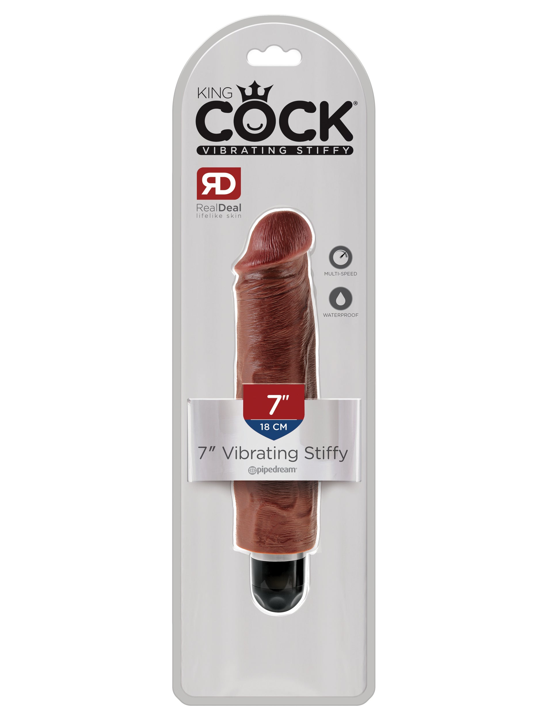 King Cock 7 Inch Vibrating Stiffy - Brown by Pipedream