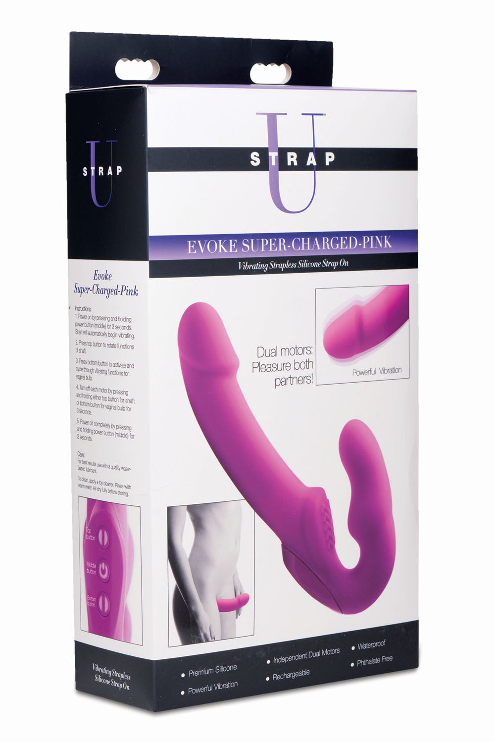 Evoke Rechargeable Vibrating Silicone Strapless Strap on - Pink by XR Brands