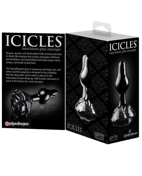 Icicles No. 77 Hand-Blown Glass Rose Butt Plug — Black, 2.4 in