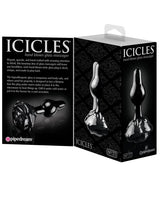 Icicles No. 77 Hand-Blown Glass Rose Butt Plug — Black, 2.4 in