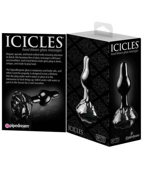 Icicles No. 77 Hand-Blown Glass Rose Butt Plug — Black, 2.4 in