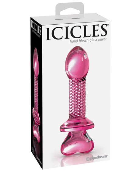 Icicles No. 82 Hand Blown Glass Butt Plug - Ribbed/Pink by Icicles
