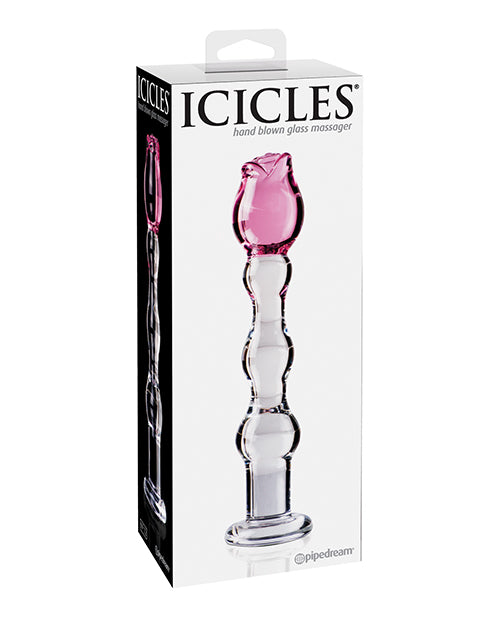 Icicles No. 12 Hand Blown Glass Massager - Clear w/Rose Tip by Icicles