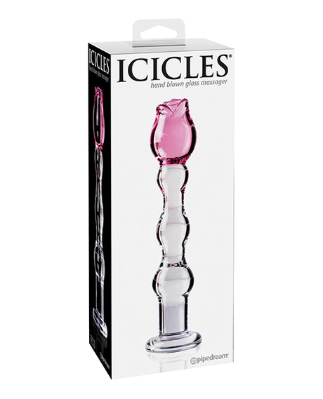 Icicles No. 12 Hand Blown Glass Massager - Clear w/Rose Tip by Icicles