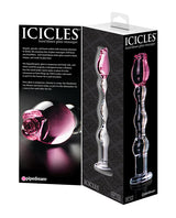 Icicles No. 12 Hand-Blown Glass Massager — Clear with Rose Tip