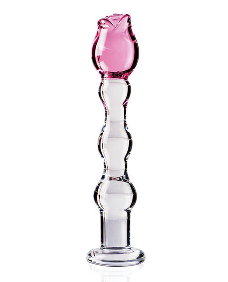 Icicles No. 12 Hand-Blown Glass Massager — Clear with Rose Tip