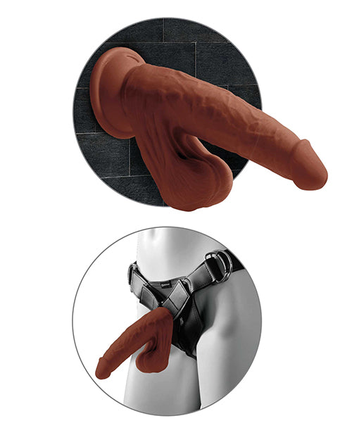King Cock 8" Triple Density Dildo with Swinging Balls — Brown