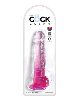 King Cock Clear 8" Cock w/Balls - Pink by King Cock